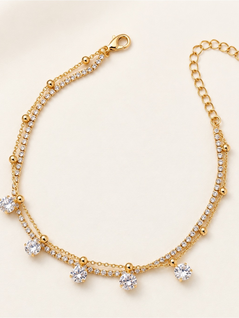 Dainty Gold Layered Anklet | 14k Gold Plated Water Resistant Summer - Picture 2 of 4